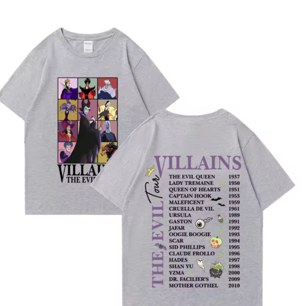 Disney Villains The Evil Tour Graphic Tee Sz L in Cloud Cover